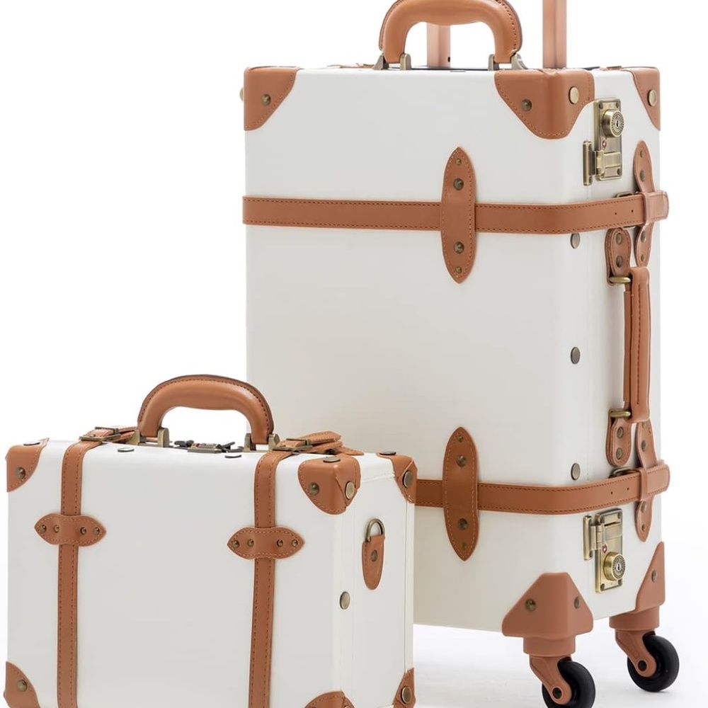 Vintage Inspired New Luggage Set Ivory/Tan NWOT